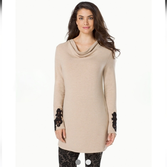Soma Fleece Tunic Top with Lace‎ Applique Heather Gold Size Medium - Picture 7 of 7
